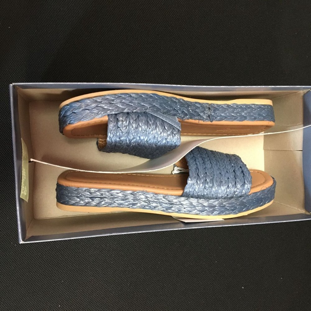 NWB - Universal Threads Mardi Raffia Platform Slide Sandals - Blue - Size 5 - Picture 3 of 7
